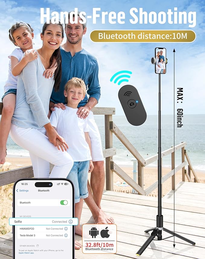 Phone Tripod Selfie Stick:Phone Stand for Recording,Bluetooth Selfie Stick for iPhone Compatible with Android（Samsung Galaxy s24 Ultra） is Content Creator 's Travel Essentials Tool