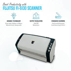 FI-6130 Fujitisu Document Scanner ADF - 1 Year Warranty - Duplex Sheet-Fed Document Scanner with 24V, USB 2.0 Cable & Microfiber Cleaning Cloth (Renewed)