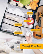 SUNEE Multisize Plastic Zipper Pouches (Black, 18 Packs), Water-Resistant Zip Bag for School Office Supplies, Puzzles & Games Organizing Storage