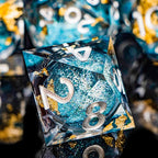 DND Dice Blue Liquid Core Dice Set with Metal Box, Handmade Sharp Edge D and D Polyhedral Dice for use with RPG D&D Role Playing Game