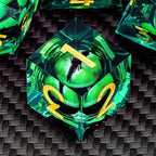ARUOHHA DND Resin Dice Dragon Eye Dice Liquid Core Green Sharp Edged Dice Set with Gift Box, Dungeons Polyhedral D and D Dice Set Compatible with D&D Role Playing Game D20 D12 D10 D8 D6