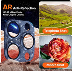 Camera Lens Protector for iPhone 16 Pro Max/16 Pro/15 Pro Max/15 Pro/14 Pro Max/14 Pro, Aluminum Alloy Sapphire Glass Camera Screen Cover, Case Friendly- Glitter Blue