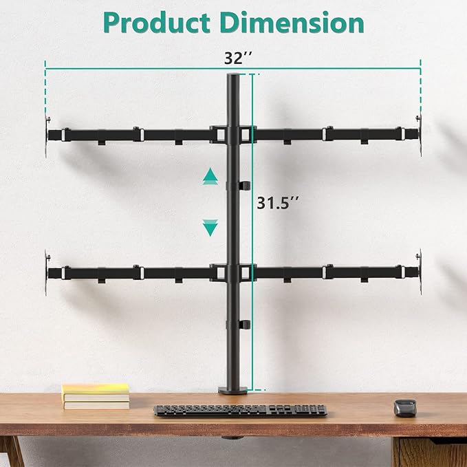 WALI Quad Monitor Desk Mount, 4 Monitor Stand Fits Heavy Duty Computer Screen up to 27 inch, Full Adjustable Arm Holds up to 22 lbs per Arm (M004), Black