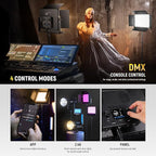 NEEWER 150W Bi Color LED Panel Video Light Kit, 1440 LEDs 49500Lux@0.5m 2500K-8500K CRI96+/TLCI97+ 0-100% Dimming APP/2.4G/Panel/DMX Control for Pro Studio Photography Recording Stage Lighting, AP150B