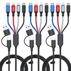 6 in 1 Multi Charging Cable 3Pack-6FT Multi USB Cable 3A Multi Charger Cable Braided Multiple Phone Charger Cable Universal USB A/C Charging Cord with 2*IP/Type C/Micro USB Port for Cell Phone/Tablets