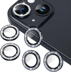 AGVEE 3+3 for iPhone 14 6.1" / 14 Plus 6.7" Camera Lens Protector, Bling Diamond & Bling Glitter Metal Ring 9H Tempered HD Glass Camera Protector Cover Film, Bling-Black
