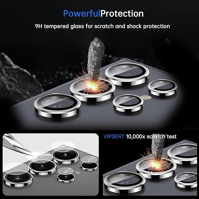 For Samsung Galaxy S24 Ultra Camera Lens Protector, Individual Lens Protector, Ultra HD 9H Tempered Glass Screen Protective Cover, Anti-scratch, Military Grade Drop Protection 2 Set. (Titanium Silver, S24 Ultra)