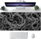Black with White Topographic Line Large Mouse Pad,Gaming Keyboard Desk Pad,Extended Mouse Mat Non-Slip Rubber Base with Stitched Edges for Office Game Home XXL 35.4"x15.7"