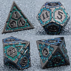 DND Metal Dice Set, Polyhedral Dice Set for RPG D&D Dice with Cracks Dungeons and Dragons Dice Set for RPG TTRPG D&D Die with Gift Case(Black Nickel Dark Green)