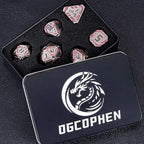 Metal DND Sci-fi Dice Set 7PCS Stripe Polyhedral Dice for Dungeons Dragons RPG Role Playing Game, Glitter D and D Dice with Gift Box D6 D8 D10 D12 D20 (Grey&Purple Red)
