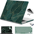 Teryeefi Pattern Case for MacBook Pro 14 inch Case 2025-2021 M4 M3 M2 M1 Pro/Max, Fit Model A3401 A3112 A2992 A2918 A2779 A2442 Protective Hard Shell +Keyboard Cover+Screen Protector - Green Leaf