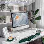 Cloud Wrist Rest for Keyboard and Mouse, Memory Foam PU Leather Keyboard Wrist Rest with Ergonomic Support, Non-Slip Base, Cute Arm Rest Pad & Palm Cushion, Office Desk Accessory, Dark Green
