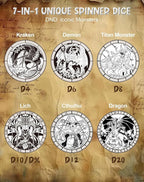 Kabinka Spinner Dice for 7 in 1 DND Dice Set, Unique Metal Dice for Dungeons and Dragons RPG Role Playing Gaming (Ancient Silver)