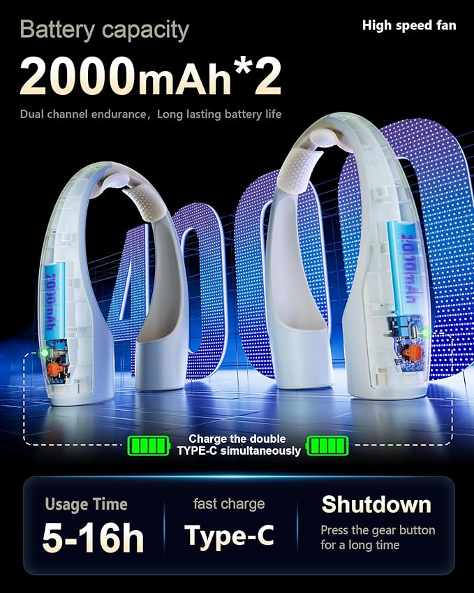 AI Neck Fan, 4 Speeds Adjustable Portable Personal Fan Rechargeable, 4000 mAh Battery Faster Cooling Wearable Fan, Ultra Quiet for Home, Office, Travel, Outdoor - Champagne