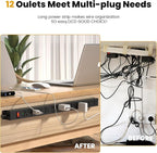 12 Outlet Long Power Strip Surge Protector with 2100 Joules, 6FT Power Cord, Wide Spaced Outlet Power Bar, Overload Protection Switch, Industrial Heavy Duty for Work Bench, Shop, Garage (Black)…