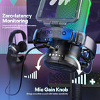 MAONO Gaming USB Microphone for PC with Noise Cancellation, Computer RGB Condenser Mic for Streaming Discord Twitch YouTube Podcast Online Chat PS4 PS5, GamerWave DGM20