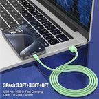 3-Pack Green [3.3FT+3.3FT+6FT] USB A to USB C Cable，USB to USB C Car Carplay Cable for iPhone 16 15 Pro Plus Pro Max，for iPad Pro/Air/Mini，for Samsung S24/S23/S22/S21，for MacBook Pro/Air and More