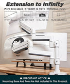 Heavy Duty Extension Arm [Accessory Only - Requires MA20PW-S Single Monitor Arm for Use] Dual 49" Vertical Stacked Monitor Mount Height Adjustable - 100x100 VESA Mount, White, MA20PW-A