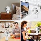 Miady USB Desk Fan, Upgraded 5000mAh Portable Desktop Fan 135°Auto-Oscillating 3 Speeds Mini Cooling Personal Table Fan for Home Office Travel Camping Outdoor