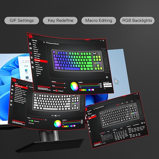 Redragon K743 PRO GB 80% Gasket RGB Gaming Keyboard w/Hype 1.14’’ TFT Screen & Knob, 84 Keys Mechanical Keyboard, 5-Layer Noise Dampening, Hot-Swap South-Facing RGB Socket, Gradient PBT Keycaps