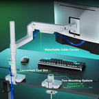 ARES WING Ultrawide Monitor Mount with USB A/C, with Extended Column for 17 to 49 inch Heavy Duty Monitor, Holds 44 lbs, Adjustable Gas Spring Desk Mount, White