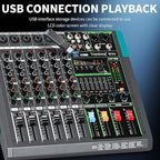Depusheng MX6 6 Channel Sound Mixer Audio Mixing Console 48V 256DSP Professional USB PC Play Record Podcast Live Broadcast (US MX6)