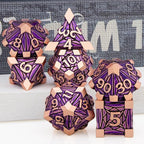 7PCS Metal DND Dice Set with Box, Debris RPG Purple D and D Dice for use with D&D Tabletop Games Role Playing Game Polyhedral Dice Set D20 D12 D10 D8 D6 D4