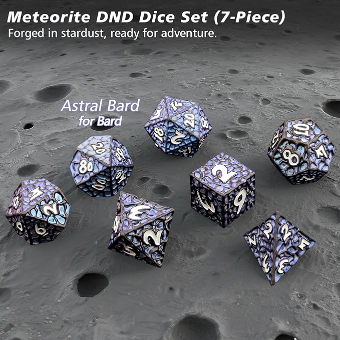 PJOY Metal D&D Dice Set for Dungeons and Dragons Dice with Case Meteorite Black Blue Glitters 7PCS 16mm Role Playing Cool DND Gifts for Players DM Board Game Masters