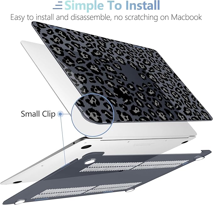 MEEgoodo for MacBook Air 13.3 inch Case 2021 2020 2019 2018 A2337 M1 A2179 A1932, Laptop Shell for MacBook Air M1 with Keyboard Webcam Cover & Trackpad Film & Type C Adapter,Snow Leopard Texture