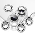 AGVEE 3+3 6 Pack for iPhone 16 6.1" / 16 Plus 6.7" Camera Lens Cover Protector, Bling Diamond & Bling Glitter Metal Ring 9H Tempered HD Glass Camera Cover Protector Film, Bling-Silver