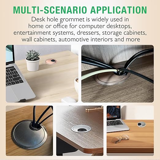 2 Pcs Desk Grommet 3-1/8" / 80 mm, Desk Cord Hole Cover, Cable Grommet Metal Zinc Alloy Materilal, Desk Hole Grommet for Home & Office Pc, Detachable Cable Cord Organizer-Flat Black