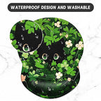 ITNRSIIET Ergonomic Mouse Pad with Gel Wrist Support Small Wrist Rest Smooth Surface Non-Slip PU Base Comfortable Office Supplies Pain Relief, 8.7 x 7.2 inches, Green Leave Cat