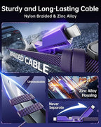 SHEZI [Upgraded 2.0] 4-in-1 Long USB C Cable 60W 10FT Fast Charging [480Mbps Data Sync] Flat Nylon Braided Charger Cord Combo, USB A/C to C/L Multi Charge Cable for iPhone/iPad & Most Devices, Purple