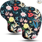 JIKIOU Mouse Pad, 2 Pack Ergonomic Mouse Pads with Comfortable Gel Wrist Rest Support and Smooth Cloth, Non-Slip PU Base for Easy Typing Pain Relief Durable and Easy to Clean Small Black Flowers