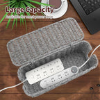 Cable Management Box, Woven Rattan Cord Hider With Lid & Button Lock, Floor Cord Holder for Power Strip USB Hub, Boho Desk Wicker Wires Storage Cable Organizer Box(grey)