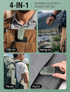 GBEAST Wearable Bluetooth Speaker with RGB/Flashlight, IPX6 Waterproof Clip-On Portable Speaker with 30H Playtime - Built-in Mic Hands-Free for Jobsite/Outdoor/Golf, TWS Portable Speakers (Green)