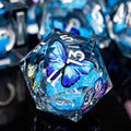 Butterfly DND Dice Blue-Black Liquid Core Dice Set with Metal Box, Handmade Sharp Edge D and D Polyhedral Dice for use with D&D Role Playing Game, D20 D12 D10 D8 D6