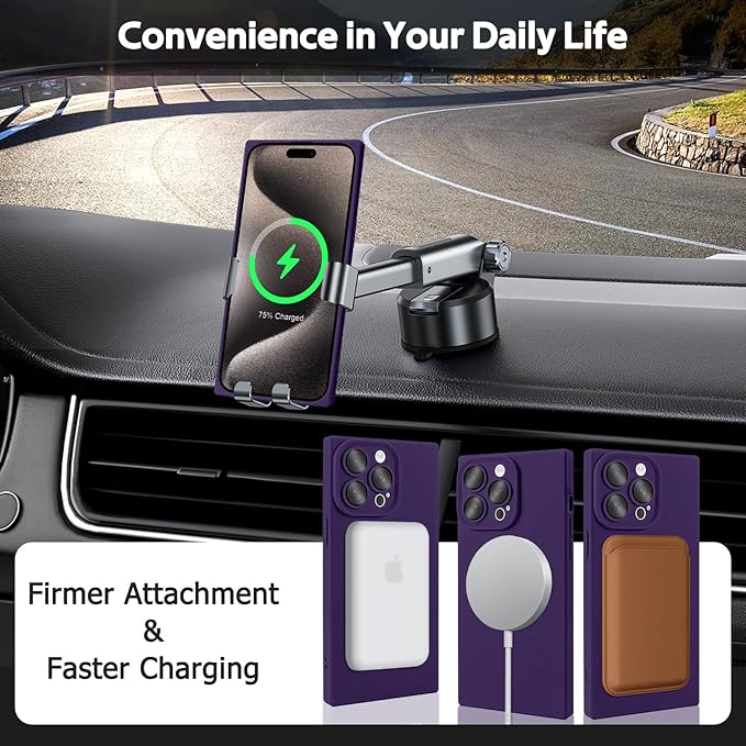 Designed for iPhone 15 Pro Max Case Compatible with Magsafe Cover Camera Lens Protector Military Grade Protection Shockproof Soft TPU Slim Magnetic Phone Case for iPhone 15 Pro Max Dark Purple