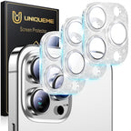 UniqueMe 3 Packs Compatible for iPhone 14 Pro Max/iPhone 14 Pro Camera Lens Protector Acrylic [Not Glass],[Case Friendly][Scratch-Resistant][Night Shooting Mode]-Glitter Silver