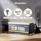 Power Queen 12.8V 410Ah LiFePO4 Battery, 5248Wh Energy Lithium Battery Built in 250A BMS,4000+ Cycle Times and 10-Year Lifetime,Ideal for Solar System,RV,Home Backup,Off-Grid