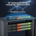 24 Port Gigabit POE+ Switch, Easy Smart Cloud Managed Swtich, 24*POE+ RJ45 Ports@ 360W with 2 UPLINK and 2*1G SFP, Rackmount, Port Mirroring for Small Bessiness, Metal Case, Vlan.