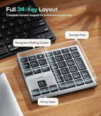 Nulea Wireless Number Pad Bluetooth 5.0 & 2.4G Portable Numeric Keyboard, USB-C Rechargeable, 34-Keys Bluetooth Keyboard for Data Entry, Compatible for Laptop, Mac, iMac, Tablet, PC Desktop