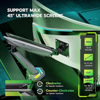 ARES WING RGB Single Monitor Arm Desk Mount for 17-45 inches Flat and Curved Monitors, Holds 35.2 lbs Heavy Duty, Adjustable Ultrawide Monitor Arm with Clamp & Grommet Base, 75/100 VESA Mount, Gray