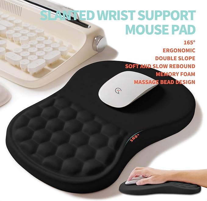 2-in-1 Ergonomic Set, Wave Rise Keyboard Wrist Rest and Massage Bulge Slope Mouse Pad Wrist Support, Cushion Memory Foam Integrated to Relieve Wrist Pain, Black
