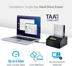 StarTech.com Single Bay Hard Drive Eraser, Standalone HDD/SSD Disk Wiper/Sanitizer, 4Kn, USB 3.0 to SATA III, 9 Erase Modes, LCD, RS232 Printer Port, Hardware Erasing Tool, TAA Compliant (SDOCK1EU3P2)