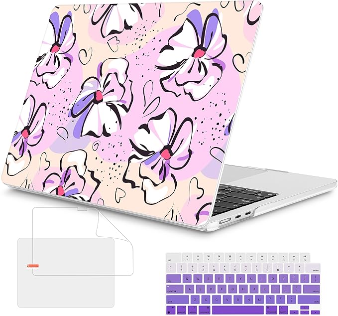 Mektron for 2025 MacBook Air 15 inch M4 Case A3241/ 2024 M3 A3114/ 2023 A2941 M2 Hard Printed Case with 15.3 Liquid Retina Display Touch ID, Plastic Hard Cover & Keyboard Skin- Pink Flowers