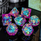 ARUOHHA DND Resin Dice Set 7Pcs Handmade Glitter Inclusions Sharp Edge Dice with Box, Lightning Polyhedral RPG Translucent D and D Dice D20 D12 D10 D8 D6 D4