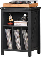 Record Player Stand with Vinyl Record Storage - Holds up to 160 Albums, Large Wooden Turntable Table, Black Cabinet Display Shelf for Living Room, Bedroom, Office