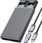 ORICO Dual M.2 NVMe SATA SSD Enclosure, USB C to M2 Adapter for M Key PCIe & B+M Key 2230/2242/2260/2280 SSDs,Tool-Free Installation Aluminum SSDs Reader Support Trim and UASP up to 2x4TB-BM2-2SN