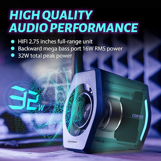 Edifier G2000 32W PC Gaming Computer Speakers for Laptop Mac Desktop Computer Woofer Speakers Bluetooth USB 3.5mm AUX Inputs RGB Lights Multimedia Speakers Black